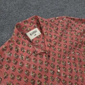 Kardo Shirt Mens S Pink Floral Geometric Casual Camp Collar Handmade In India